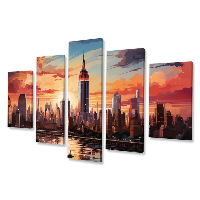 Designart "Pop Art New York V" Cityscapes Multipanel Canvas Art Print